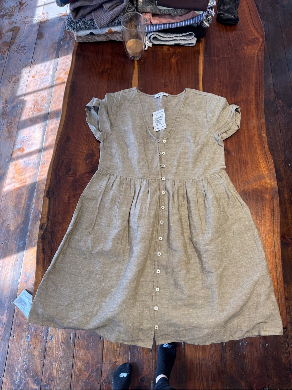 Madewell Button-Front Casual Dress in Light Beige